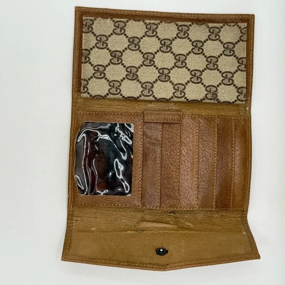 Vintage Gucci Trifold Monogrammed Clutch Brown Tan - Picture 8 of 15